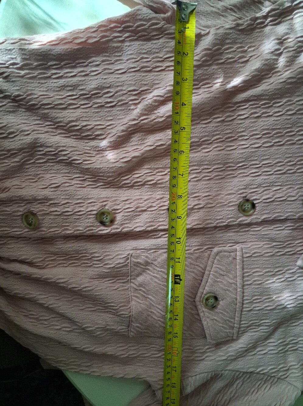 Light Pink Textured Cableknit Button-Up Shacket/button Down - Picture 4 of 6